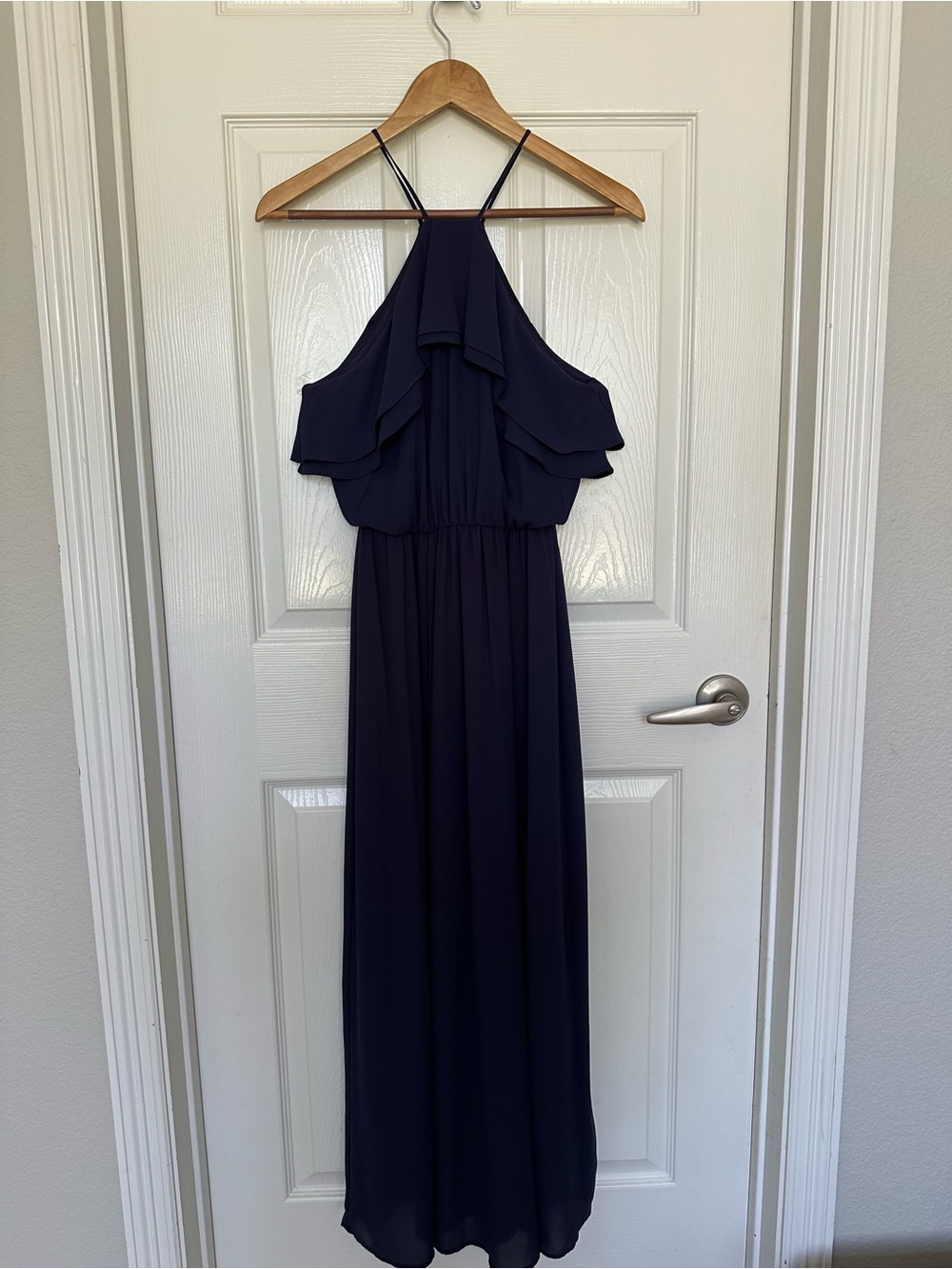 Lush Navy Ruffled Halter Maxi Dress